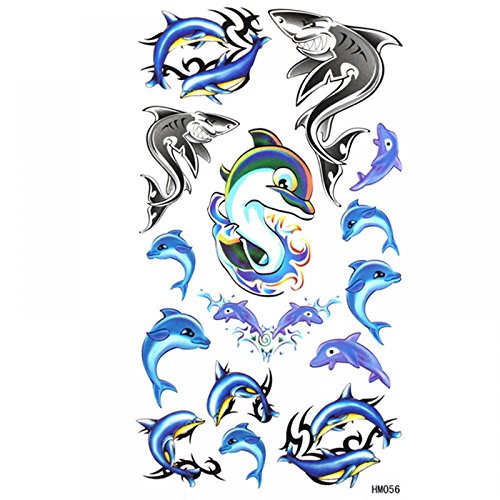 King Horse lovely personalized waterproof and sweat tattoo sticker tattoo Blue Dolphin Shark pattern