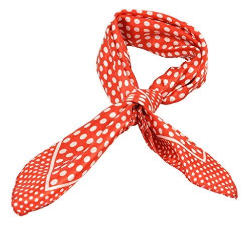 Women Neck Square Scarf Polka Dot Satin Silk Feel Red