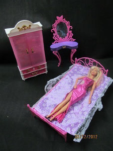 Fat-catz-copy-catz Purple Princess 11" Doll Sized Plastic Furniture Set: Bed, Dressing Table & Wardrobe (Doll Not included)