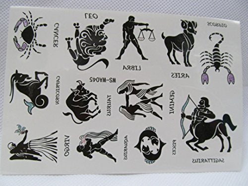 Black Arty Glitter 12 Signs of the Zodiac: Leo, Libra, Virgo, Aries, Pieces Temporary Tattoo Parties Gift Bags - posted from London by Fat-Catz