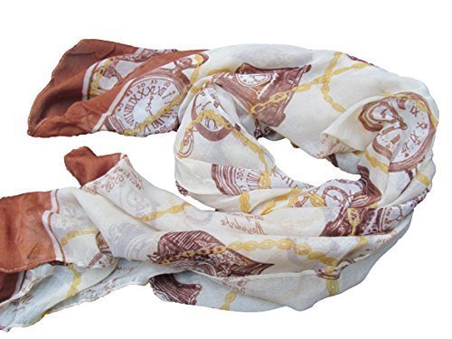 Fantastic Light Soft Silk Feel Clock and Chain Print Women Versatile Long Chiffon Shawl Wraps Muffler Scarf Four Colors Available (Yellow)