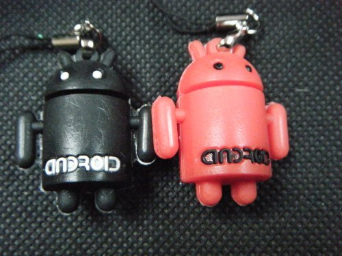 Fat-catz-copy-catz Set of 2 Red & Black Android robot collectable keyrings for mobile phone - solid plastic