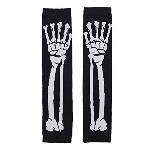 NAVAdeal Black Punk Gothic Dark Rock White Skeleton Long Arm Warmer Fingerless Gloves
