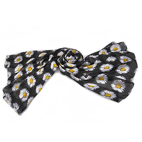 Daisy Print, Large Viscose Scarf, Black