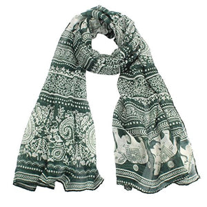 Deloito Elephant Print Ladies Neck Stole Long Scarf Shawl Wrap Pashmina (Green)