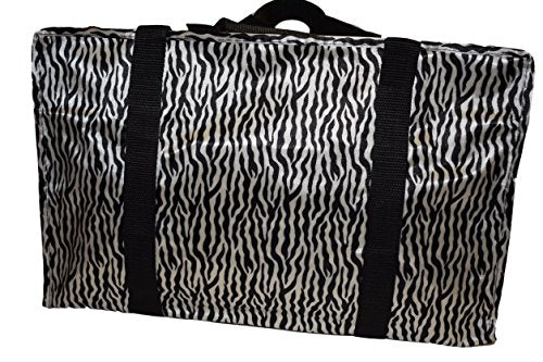 Black Animal Zebra Stripes Print Silky Style Ladies Shopping Over Night Weekend Holdall Handbag - by Fat-Cat-copy-catzz