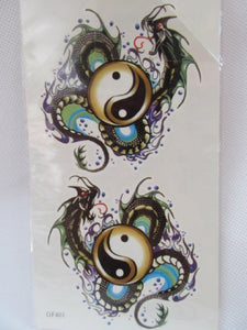 Mens Boys Ying Yang Chinese Dragon snake Temporary Tattoos - posted from London by Fat-Catz