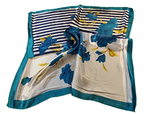 Square blue stylish print silk satin feel ladies fashion neck, head scarf 19