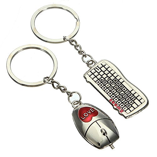 FamilyMall Lovers Keychain Mouse Keyboard Couple Keyring Valentine's Day Gift