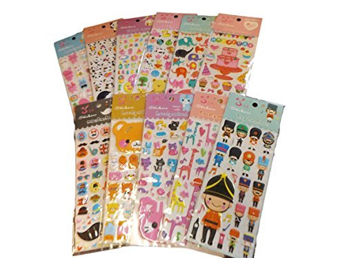 5 x Sheets Colourful Mixed 3D Style Decal re-usable Stickers for Craft Kids Scrap Books Birthday Cards - by Fat-Catz-copy-catz