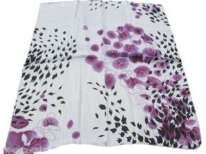 Square purple/white subtle flowers silk satin feel ladies fashion neck, head scarf 19"x19" - by Fat-Catz-copy-catz