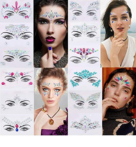 Fat-catz-copy-catz 4X Sets Festival Face Gems Glitter Rhinestone Rave Jewels Crystals Stickers for Eyes Face Body Temporary Tattoos Re-useable