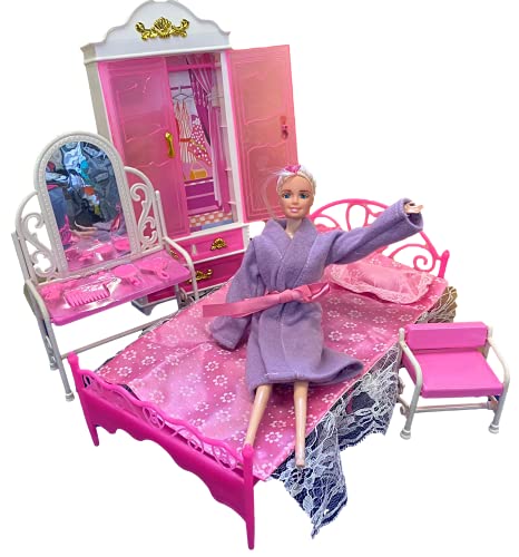 Fat-catz-copy-catz Pink Princess Fashion Dolls House Sized Plastic Furniture Set: Bed, Dressing Table & Wardrobe (Doll Not Included)