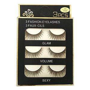 Lashes By Beauty First - Prom 3x Pairs 3D Mink Faux Fur False Eyelashes Handmade Crosshair Reusable 0.2mm Eyelash Strip Non Magnetic Thicker Longer Natural Lashes In Black - GLAM, VOLUME & SEXY.