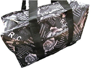 Black Flower Roses Print Silky Style Shopping Holdall Handbag - posted by Fat-Catz