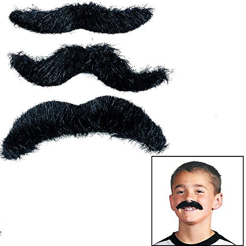 Hairy Black Mustaches (12 Pack) Novelty Moustaches, Suitable for All Ages