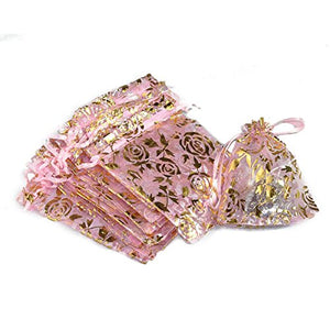 Housweety 50 Pink Flower Organza Wedding Gift Bags&Pouches 16x13cm