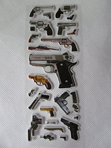 Fat-catz-copy-catz 1 x small sheet of Military Stickers: guns, revolver, pistol, glock, desert eagle, for kids, girls, boys, craft, scrap books, card making, gift party bags