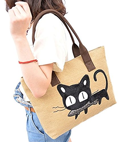 Cat Print Fashion Canvas Handbag Stylish Practical-4 Colours (Red)