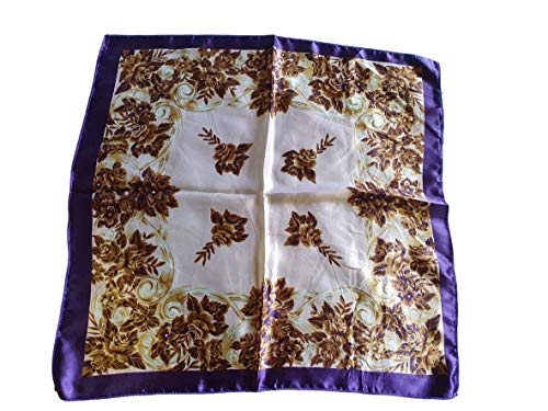 Fat-catz-copy-catz Small Square autumn leaves with border print silk satin feel ladies fashion neck, head scarf 50cmx50cm