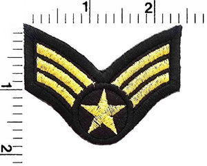 2 Pack gold stripes senior airman star winged patches Military Navy Air force Army Aircraft Jet USAF Embroidered Sew Iron on Patch Applique