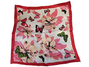 Fat-catz-copy-catz Ladies Small Square Pink Flowers & Butterflies Print fashion neck, head scarf 50cm Square