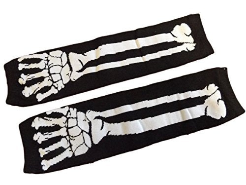 Poizen Industries - Bones Skeleton Emo Psychobilly Arm Warmers Fingerless Gloves (Black - White)
