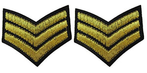 Fat-catz-copy-catz 2x Gold Sarge Sergeant Stripes Military Army Ranking Iron on Sew on Embroidered Badge Applique Motif Patch