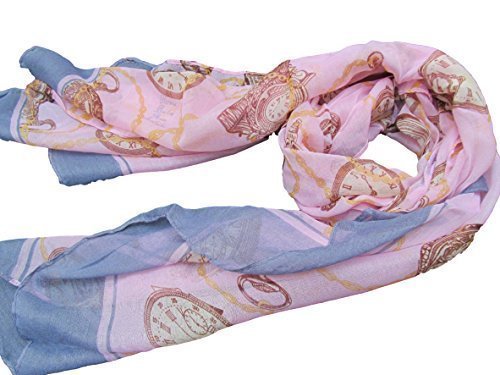 Beautiful Baby Pink Designer Style Clock Print Scarf Wrap Shawl Large Oversized Maxi Sarong