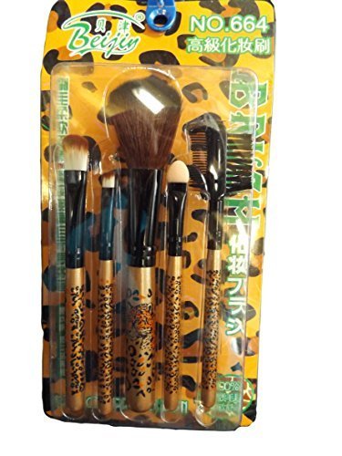Fat-catz-copy-catz Set of 4 Leopard Animal Print Gold Tone Shell Blusher Brush Cosmetic Makeup Tools