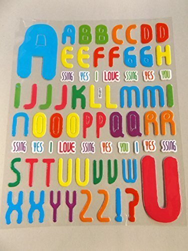Fat-catz-copy-catz 1x Large Sheet (#1) Colourful Letters & Numbers Alphabet Puffy 3D Style Decal re-usable Stickers for Craft Kids Scrap Books Birthday Cards