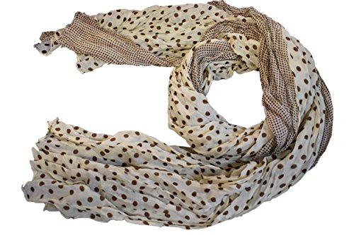 Beige with Brown Spots Polka dots Spotted Crinkle Ladies Large Fashion Shawl Scarf 70