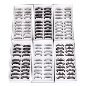 Fat-catz-copy-catz 100x pairs of false thick black eye lashes - 10 packs/boxes of quality thick, long natural looking false eyelashes make-up