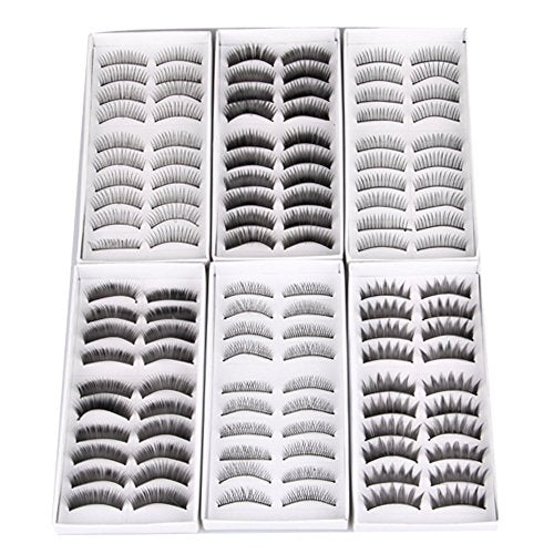Fat-catz-copy-catz 100x pairs of false thick black eye lashes - 10 packs/boxes of quality thick, long natural looking false eyelashes make-up