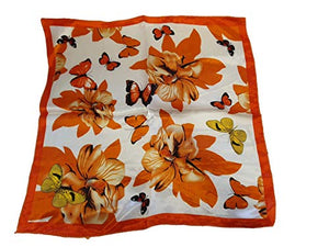 Neckerchief - "Butterflies and Flowers" - White & Orange