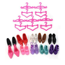 Load image into Gallery viewer, Fat-catz-copy-catz 10 or 24 Pairs Of Quality Fashion Shoes High Heels Sandals &amp; Pink Hangers Made For 11&quot; Girls Dolls Outfit Dress Toys
