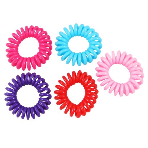 5 Pcs Women Plastic Assorted Color Bouncy Coil Hair Tie Ponytail Holders