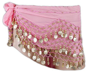 Baby Pink Belly Dance Wrap Hip Scarf Belt With Gold Coins