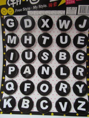 Fat-catz-copy-catz Pack of 42 or 30 large/small alphabet letters A to Z black Party, gift, loot bag toys retro 3cm-4cm diameter badges