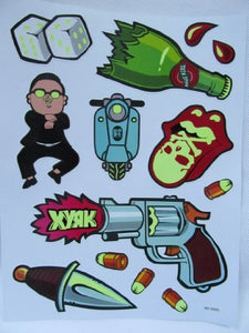 1 x Large Sheet Fashion Gangham Style Shooting Gun Boys Stickers for suitcases, etc. Decal re-usable Stickers for Craft Kids Scrap Books Birthday Cards - by Fat-Catz