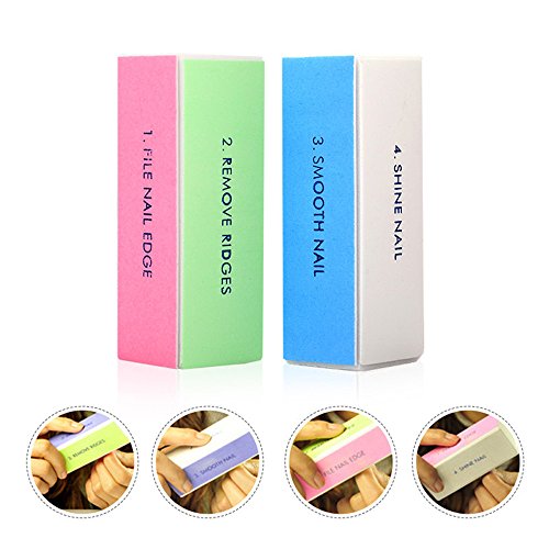 Pinkiou 4 in 1 Nail Buffing Sanding Block Files 4 Sides Nail Art Tips Buffer Manicure Tool (2 Pieces)