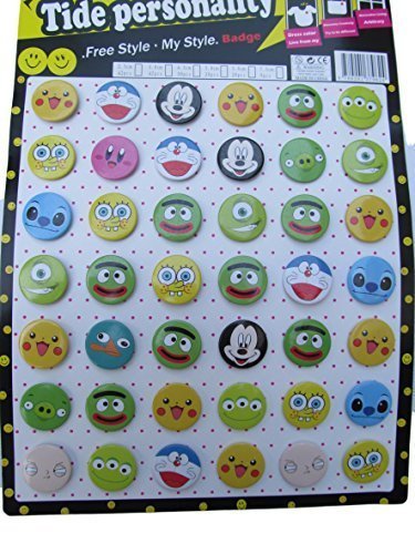 Fat-catz-copy-catz 42x Pokemon, Mickey, Spongebob, Lilo Cartoon 3cm diameter badges Gift, loot, party bag toys