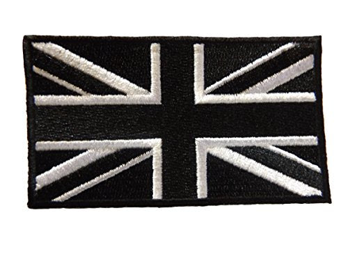 Fat-catz-copy-catz 2x Union Jack Black & White Flag Sew or iron on Patch with Lock-Stitch