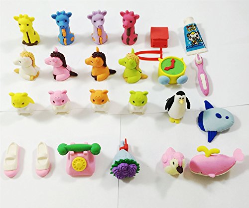 Cute Animal Toy Gifts Simulation Rubber Pencil Eraser Set Kids Party Fancy Children Party Bag Filler
