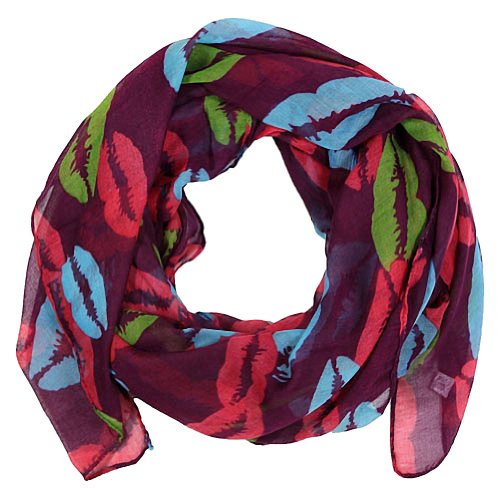 Lips Print Design Women's Scarves (Burgundy)