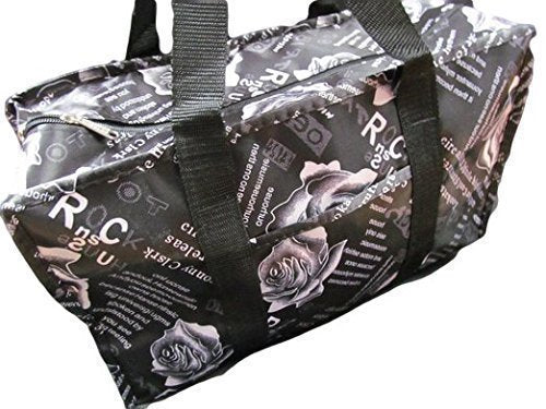 Black Flowers Roses Print Silky Style Ladies Shopping Over Night Weekend Holdall Handbag - by Fat-Catz-copy-catz