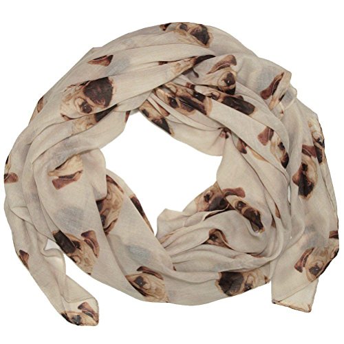 Choose Brand new Colour ~ Gorgeous Pug Dog Print Ladies Soft Scarf Wrap Pugs Scarves (beige dogs)