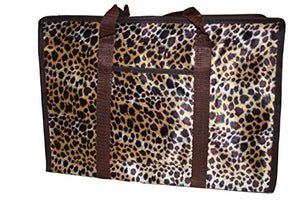 Brown Animal Leopard Spots Print Silky Style Ladies Shopping Over Night Weekend Holdall Handbag - by Fat-Cat-copy-catzz