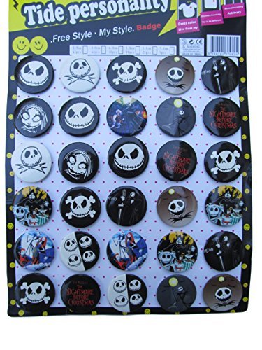 Fat-catz-copy-catz Pack of 30 or 42 Party, gift, loot bag toys Jack Nightmare Before Christmas 3cm or 4cm diameter badges for gift bags, halloween, pinata