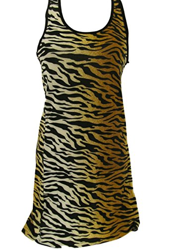 Clothes4all New Women Animal Leopard Print Ladies Racer Back Brown Girl Vest Long Top Dress - Size SM(8-10)